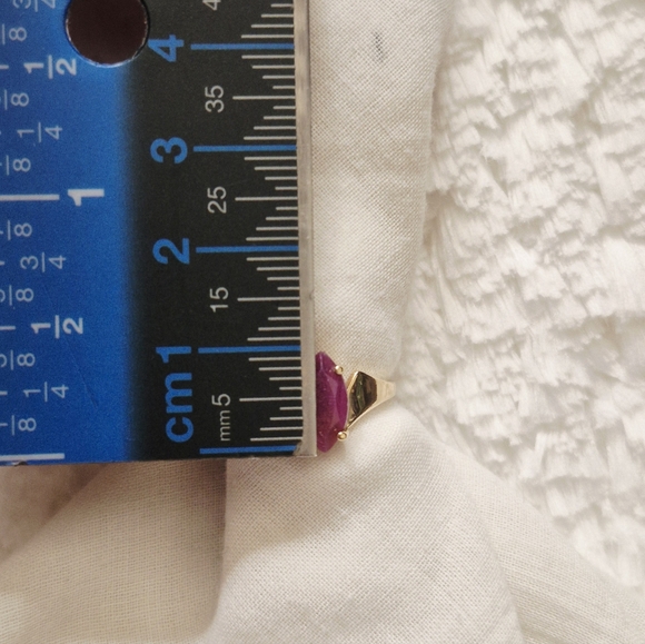 Vintage 10k Yellow Gold Marquise Cut Ruby Solitaire Ring - Picture 9 of 10